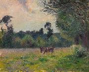 Camille Pissarro Vaches dans un pre, soleil couchant painting